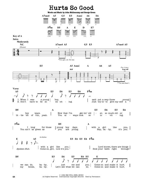 Hurts So Good by John Mellencamp - Guitar Lead Sheet - Guitar Instructor