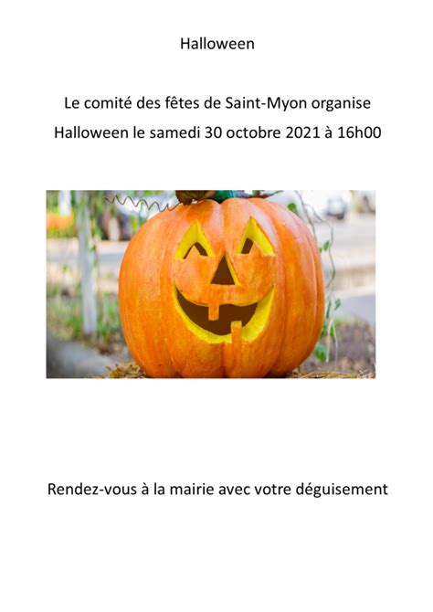 Le comité des Fêtes de Saint Myon organise Halloween le samedi 30