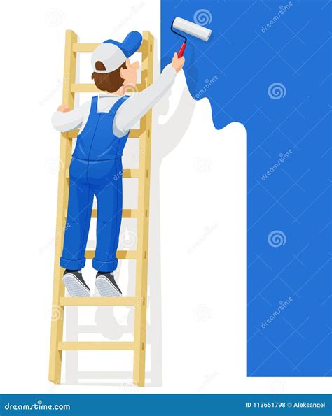 Painter At Stairs Paint Wall Cartoon Character People Occupation