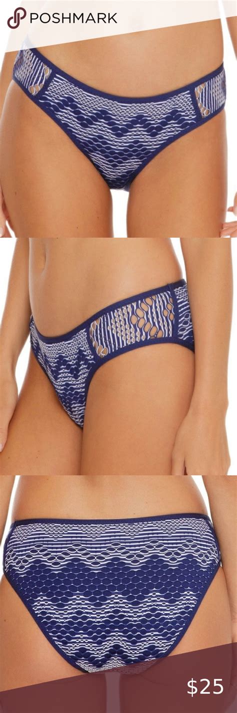 Becca New Reveal Crochet Hipster Bikini Bottoms Blue White Cutout Swim