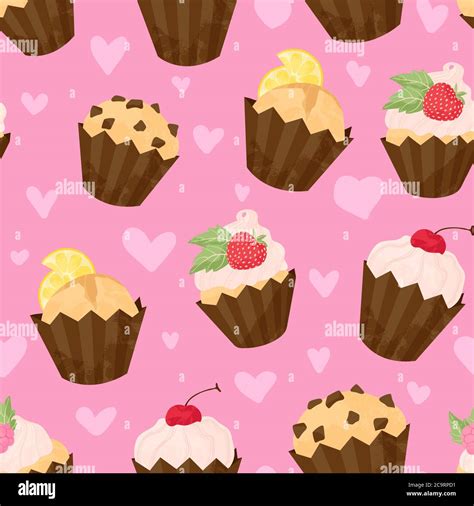 Various Cupcake And Muffin Vector Seamless Pattern In Flat Cartoons