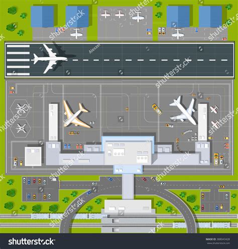 Airport Passenger Terminal Top View Runway Stock Illustration 388043428 ...