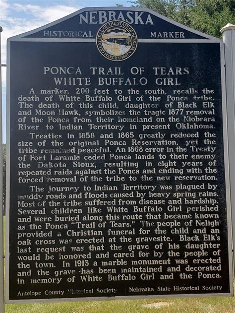 Marker Monday Ponca Trail Of Tears White Buffalo Girl Nebraska