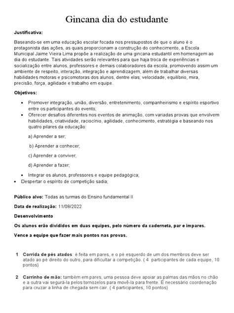 Gincana Dia Do Estudante 2022 | PDF | Aprendizado