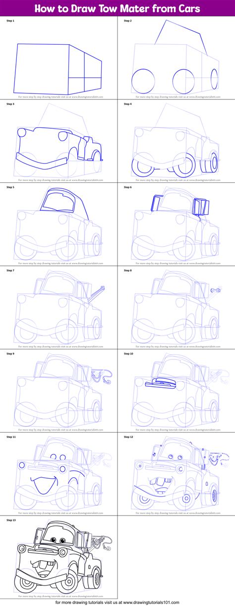 How to Draw Tow Mater from Cars (Cars) Step by Step ...