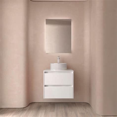 Meuble Salle De Bain NOJA 700 2 Tiroirs WHITE GLOSS Plan De Toilette