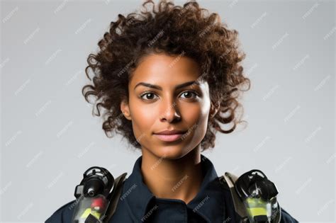 Premium Photo Portrait Of A Young Africanamerican Firefighter Wearing A Protective Suit And