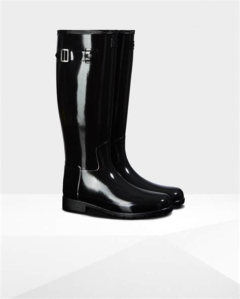 Hunter Rubber Women S Original Refined Tall Gloss Rain Boots In Black