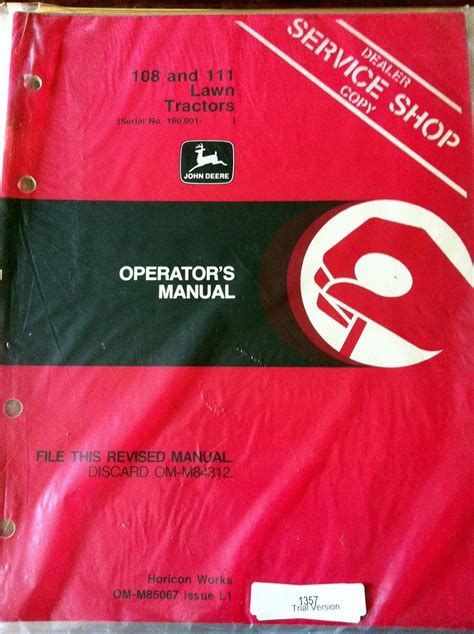 John Deere Lawn Tractor Operators Manual S N Amazon