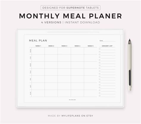 Monthly Meal Planner Landscape 30 Day Menu Planner Food Planner