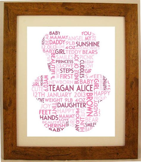 Personalised New Baby Girl Bear Shaped Word Cloud By Artyalphabet £10