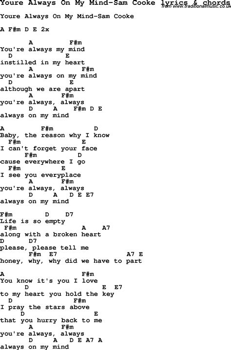 Love Song Lyrics For Youre Always On My Mind Sam Cooke With Chords