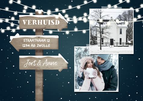 Kerst Verhuiskaart Foto S Met Lampjes En Kaartje Go