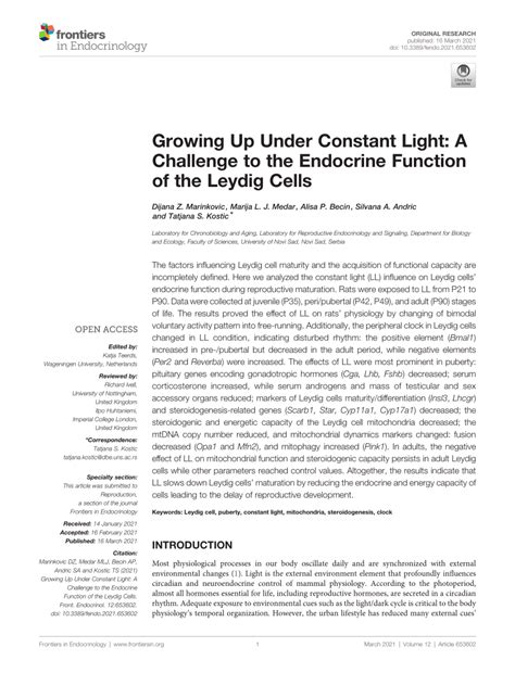 Pdf Growing Up Under Constant Light A Challenge To The Endocrine