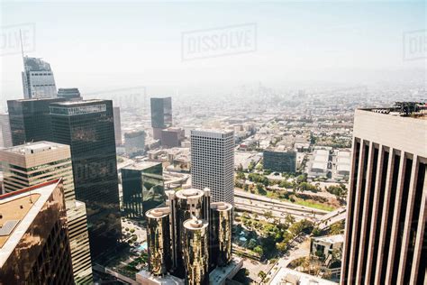 USA California Los Angeles Aerial View Of Downtown Stock Photo