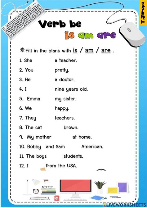 Verb To Be Is Am Are Worksheet English As A Second Language English