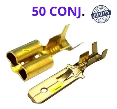 50 Terminal Faston Fêmea Macho 6 3mm Trava Latão Parcelamento