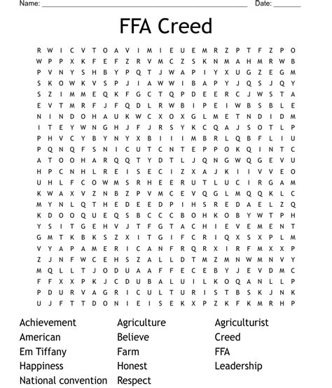 FFA Creed Word Search WordMint