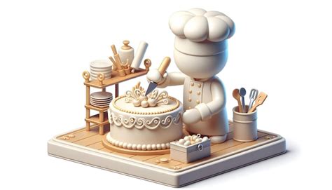 Premium Photo 3d Rendering Of A Pastry Chef Creating Intricate Icing Designs On A Cake In A