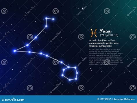 Pisces Zodiacal Constellation With Bright Stars Stock Vector