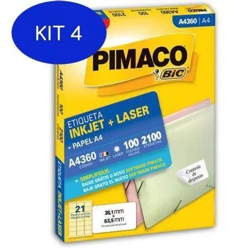 Kit 4 Etiqueta Inkjet Laser A4360 100 Folhas Pimaco Parcelamento