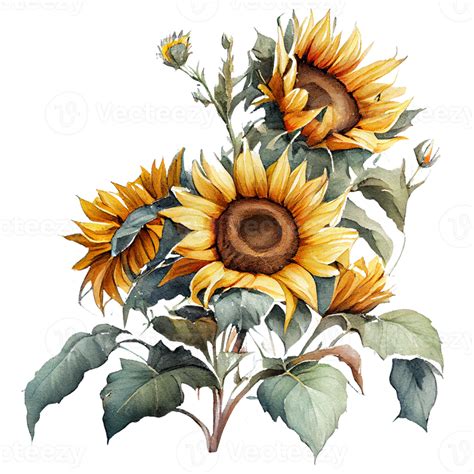 Watercolor Floral Bouquet Composition With Sunflower Png Transparent