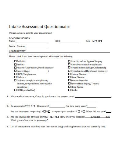 FREE 33 Intake Questionnaire Samples In PDF MS Word