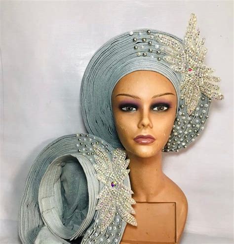 Africa Party Silver Nigeria Gele Headtie Hat Aso Oke Etsy France