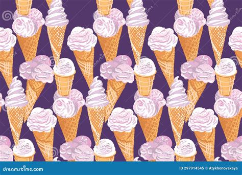 Cute Bright Abstract Ice Cream Ice Cream In A Cone Seamless Pattern