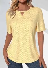 ROTITA Jacquard Light Yellow Round Neck Short Sleeve T Shirt Rotita