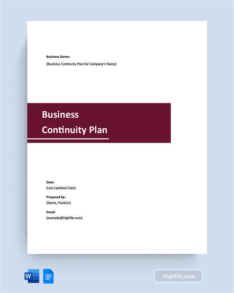 Business Continuity Plan Template - Word | Google Docs - Highfile