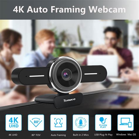 Cámara web 4K AI Auto Framing con micrófonos omnidireccionales duales