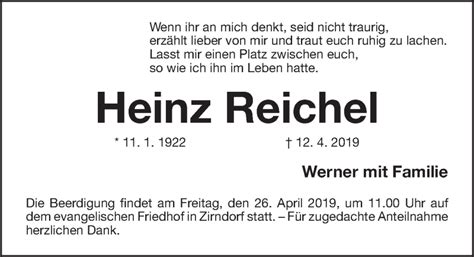 Traueranzeigen Von Heinz Reichel Trauer Nn De