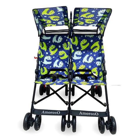 Side by Side Double Stroller For Twins - Blue Umbrella Stroller ...