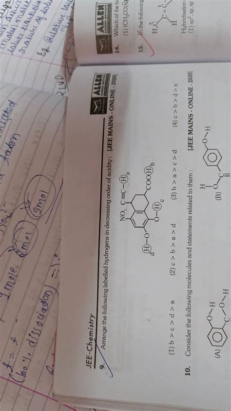 JEE Chemistry 9 Arrange The Following Labelled Hydrogens In Decreasing O