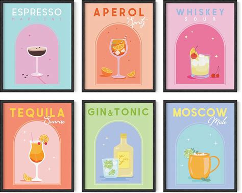 Buy Haus And Hues Danish Pastel Posters Alcohol Poster Set Of 6