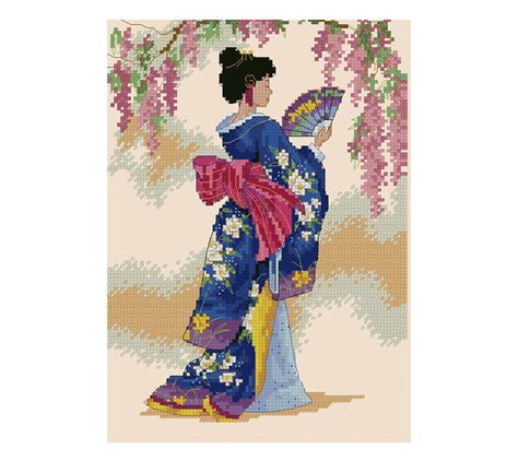 Japanese Geisha Cross Stitch Pattern Japanese Girl Cross Etsy