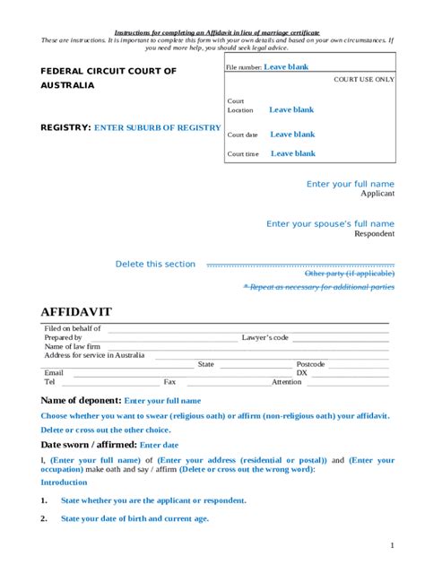 Affidavit In Lieu Of Marriage Certificate Doc Template Pdffiller