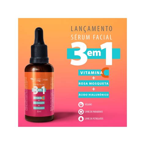 Sérum Facial 3 Em 1 Vitamina C Rosa Mosqueta Ácido Hialurônico