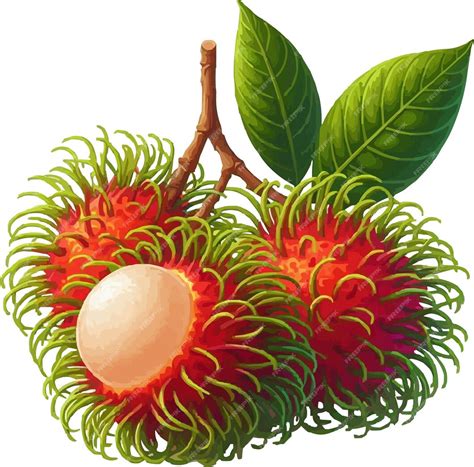vector illustration  fresh rambutan fruit  green leaves premium