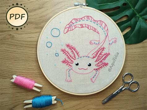 Digital PDF Pattern Axolotl Modern Hand Embroidery Pattern Etsy