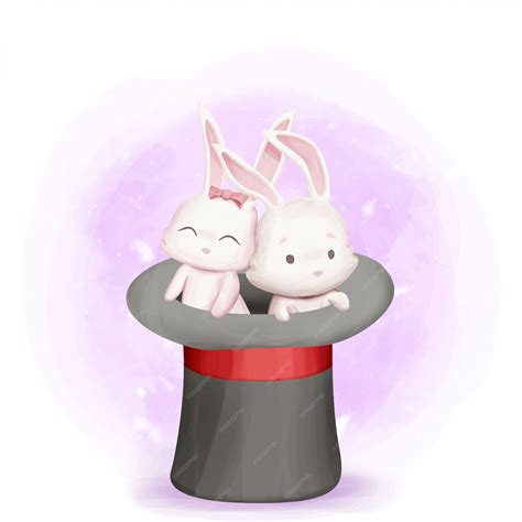Premium Vector | Rabbit Couple Inside Magician Hat Doing Magic Tricks