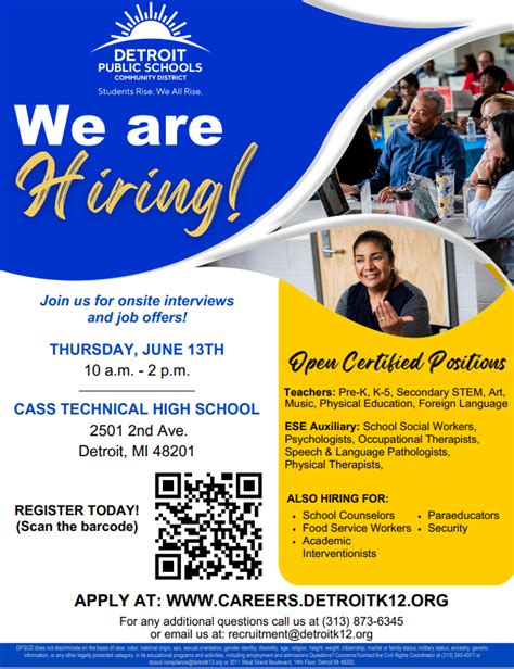 Detroit Public Schools Hiring Event, June 13th | Career Services