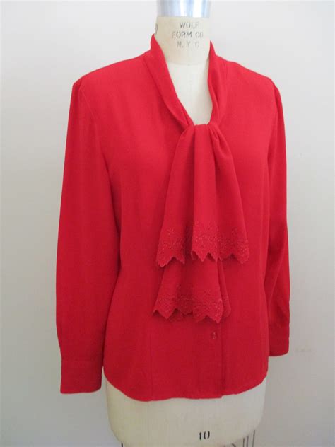 Vintage 1990s Pussy Bow Wine Red Crepe Blouse By Jaclyn Smith Etsy
