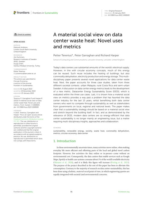 Pdf A Material Social View On Data Center Waste Heat Novel Uses And