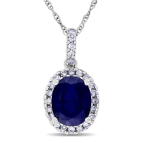 Blue Sapphire Halo Diamond Pendant Necklace 14k White Gold 2 90ct DM119