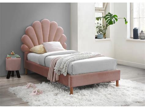 Lit Coquillage X Cm En Velours Rose Avec Matelas Moana