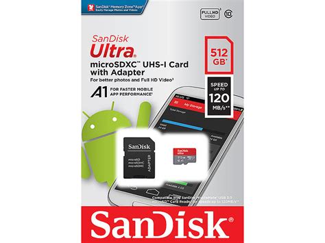 SanDisk Ultra MicroSDXC 512 GB 120 MB S Class 10 U1 A1 Mit Adapter