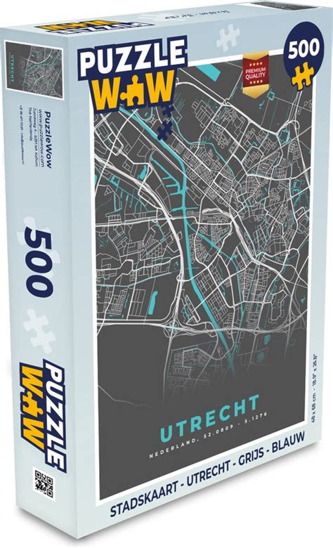 Puzzel Stadskaart Utrecht Grijs Blauw Legpuzzel Puzzel 500