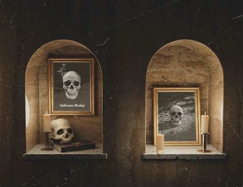 Free Psd Gothic Horror Skull Portraits In Mock Up Frames